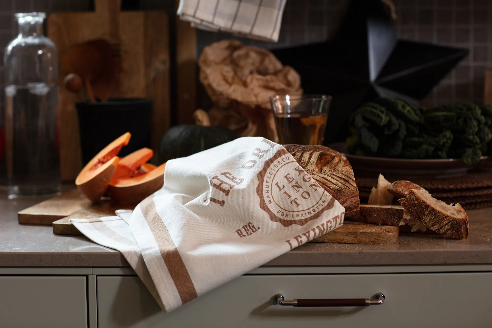 The Original Cotton Twill kjøkkenhåndkle 50 x 70 cm, Off White-brown Lexington