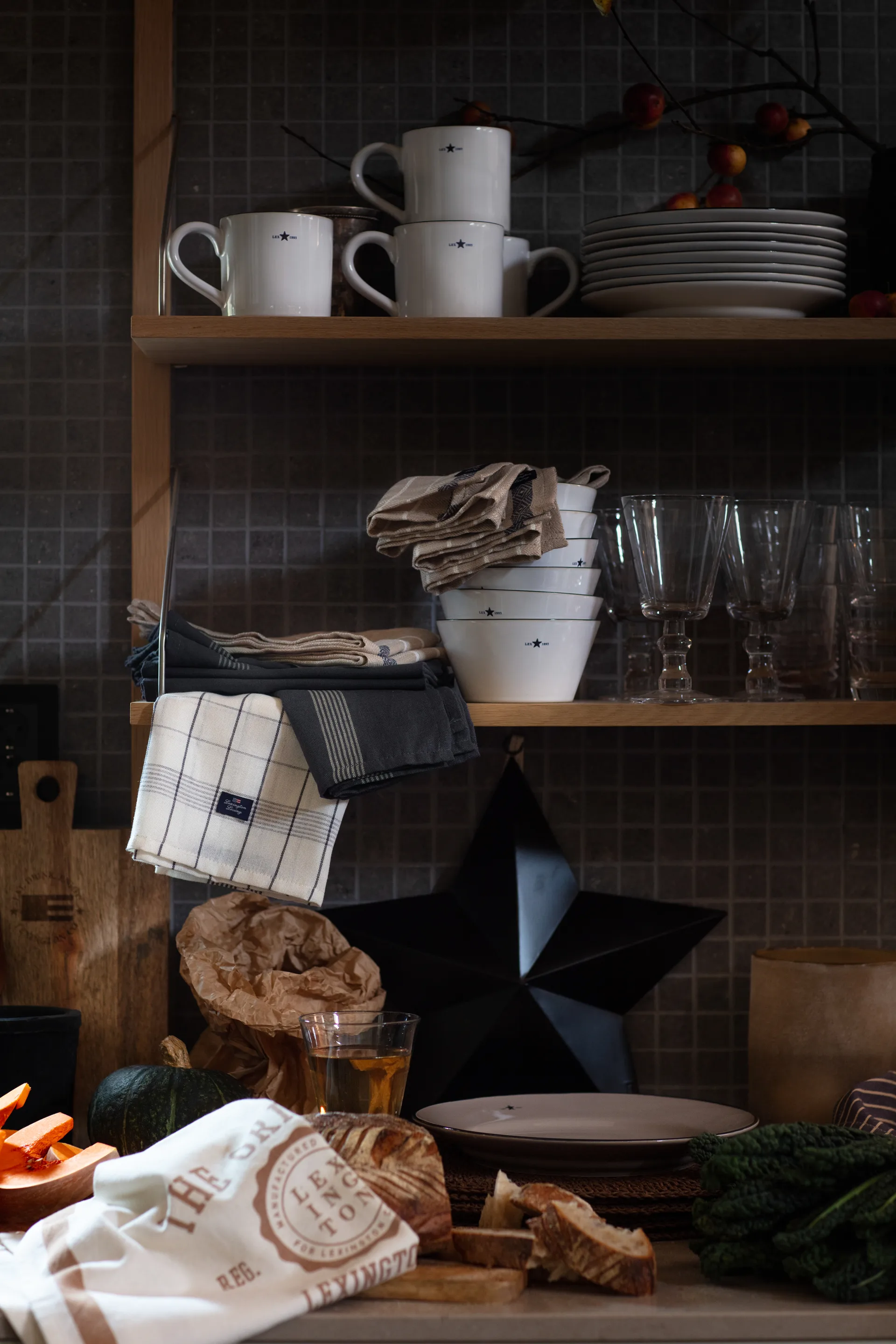 The Original Cotton Twill kjøkkenhåndkle 50 x 70 cm, Off White-brown Lexington