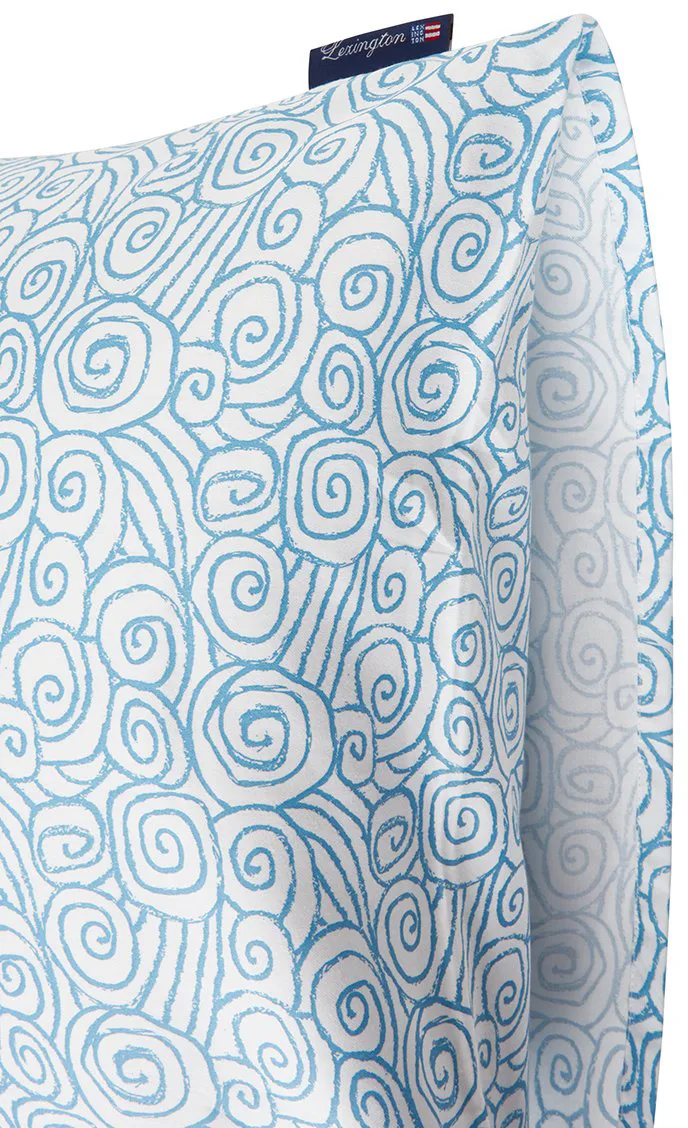 Wave Printed Cotton Sateen Putevar 50x60 cm, White-blue Lexington
