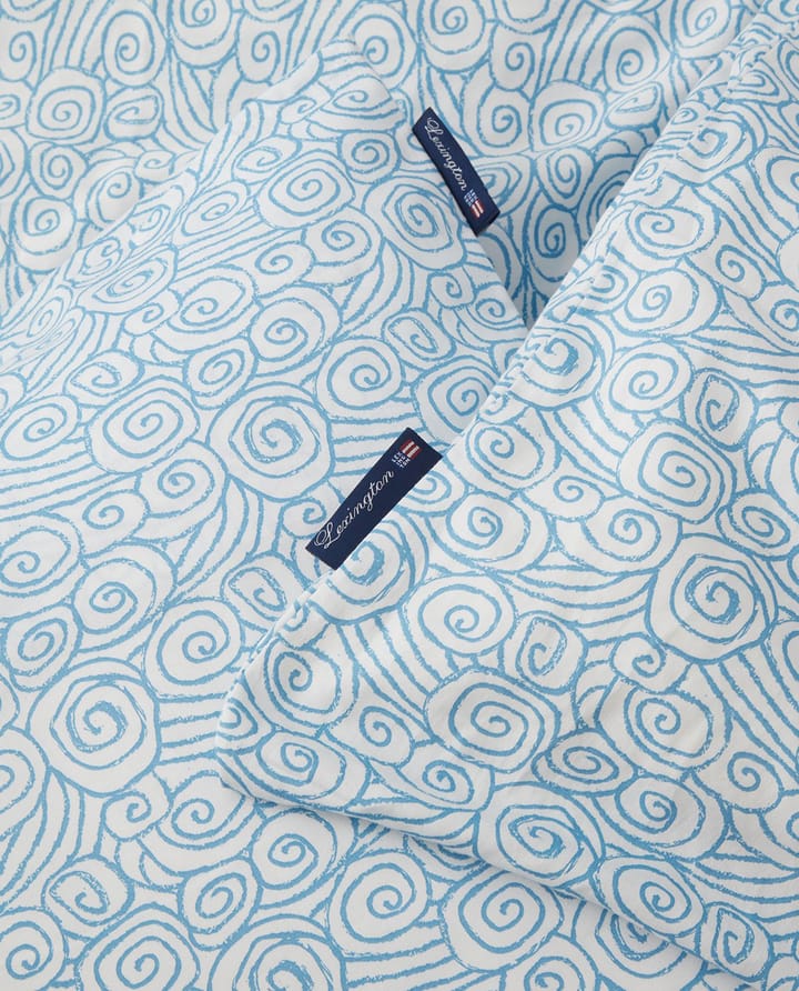 Wave Printed Cotton Sateen sengetøy-sett, White-blue, 1 putetrekk Lexington