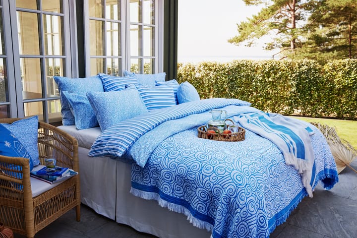 Wave Printed Cotton Sateen sengetøy-sett, White-blue, 1 putetrekk Lexington