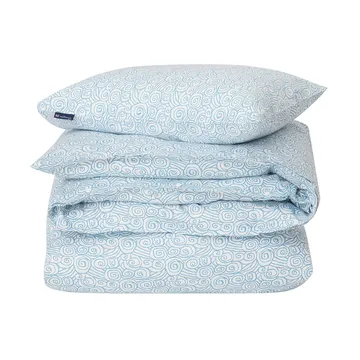 Wave Printed Cotton Sateen sengetøy-sett - White-blue, 2 putetrekk - Lexington