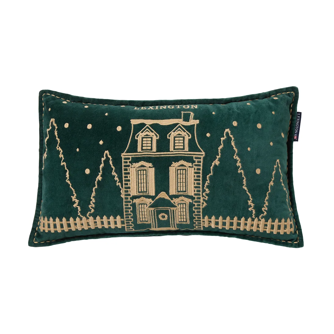 Winter House eko. fløyelsbomull pute 30x50 cm, Green-Light Beige Lexington