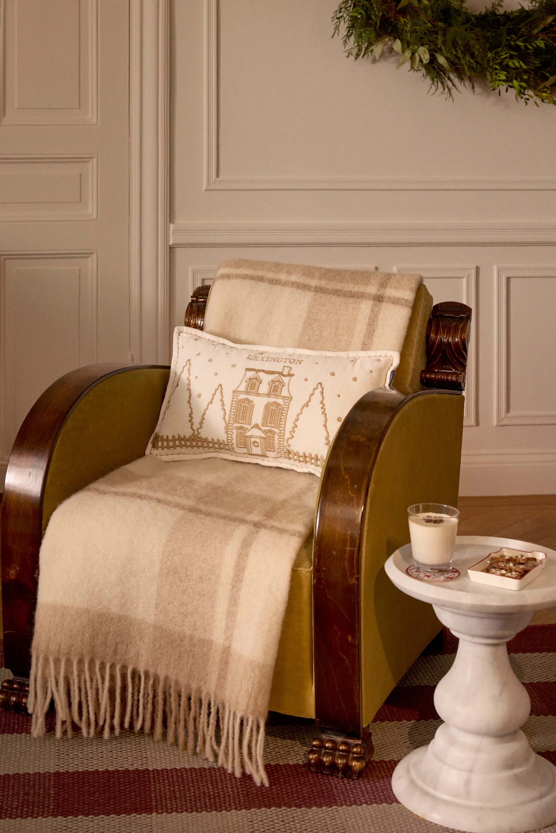 Winter House eko. fløyelsbomull pute 30x50 cm, White-Light beige Lexington