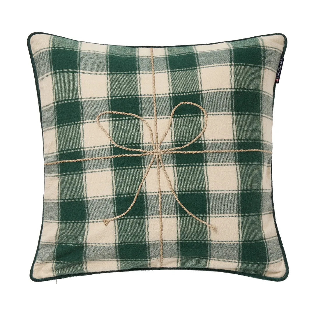 Wrapped checked eko. flanell putetrekk 50x50 cm, Light beige-green Lexington