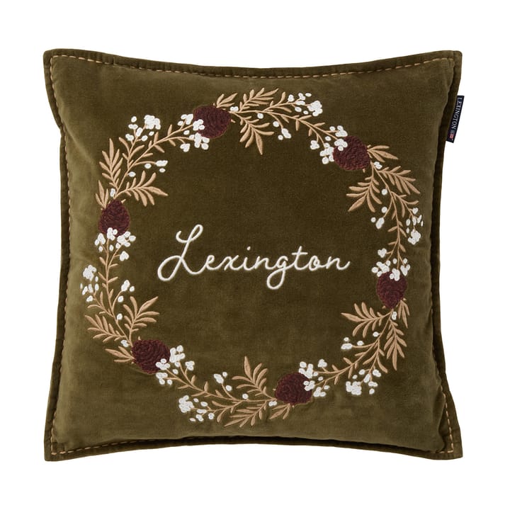 Wreath økologisk fløyelsbomull putetrekk 50x50 cm - Olive-brun-hvit - Lexington