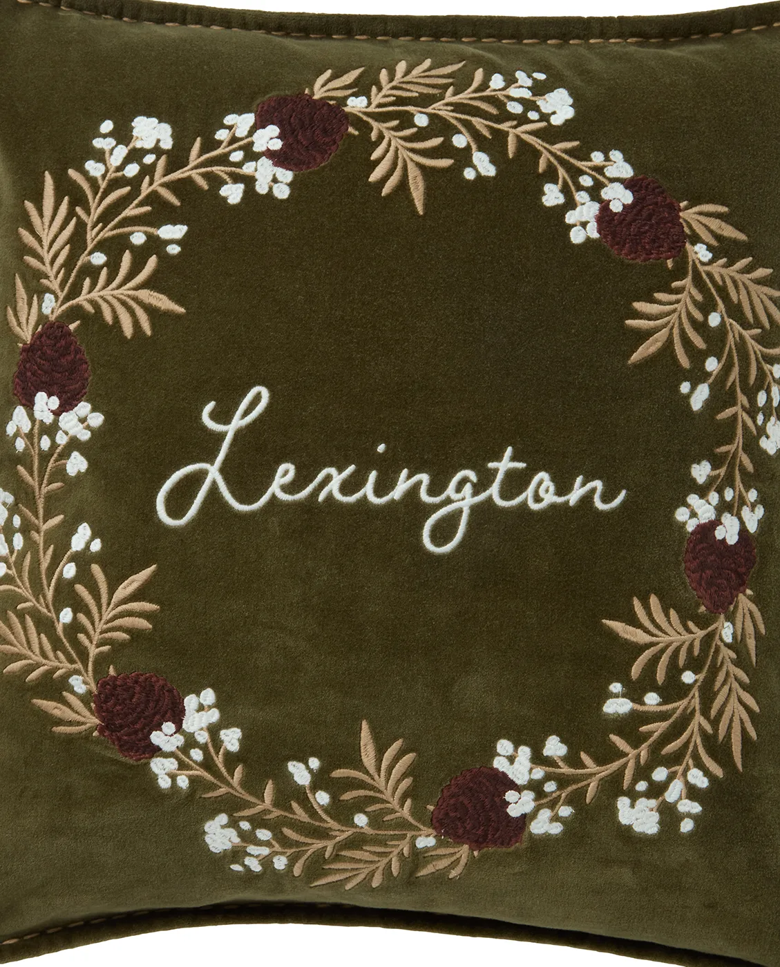 Wreath økologisk fløyelsbomull putetrekk 50x50 cm, Olive-brun-hvit Lexington