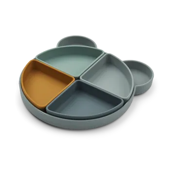 Arne barnetallerken + 4 boller - Mr bear blue fog multi mix - Liewood