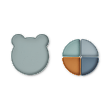 Arne barnetallerken + 4 boller - Mr bear blue fog multi mix - Liewood