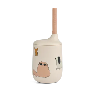 Ellis printed sippy cup tutekopp med sugerør 23 cl - Cats and Dogs-Sandy - Liewood