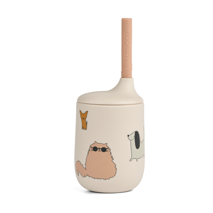 Ellis printed sippy cup tutekopp med sugerør 23 cl - Cats and Dogs-Sandy - Liewood