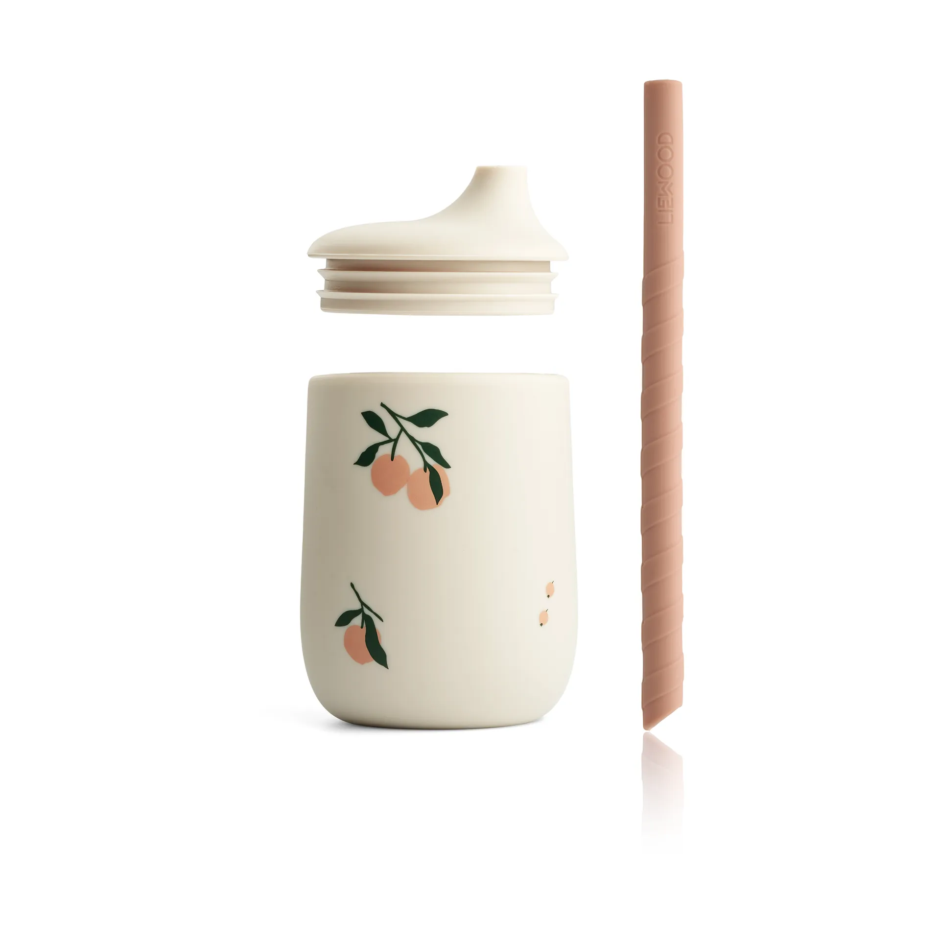 Ellis printed sippy cup tutekopp med sugerør 23 cl, Peach-Sea shell mix Liewood