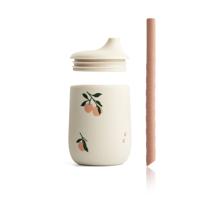 Ellis printed sippy cup tutekopp med sugerør 23 cl, Peach-Sea shell mix Liewood