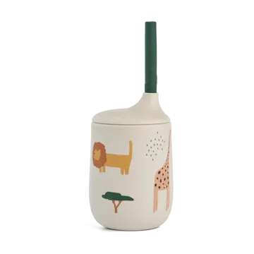 Ellis printed sippy cup tutekopp med sugerør 23 cl - Safari sandy mix - Liewood