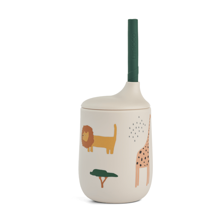 Ellis printed sippy cup tutekopp med sugerør 23 cl - Safari sandy mix - Liewood