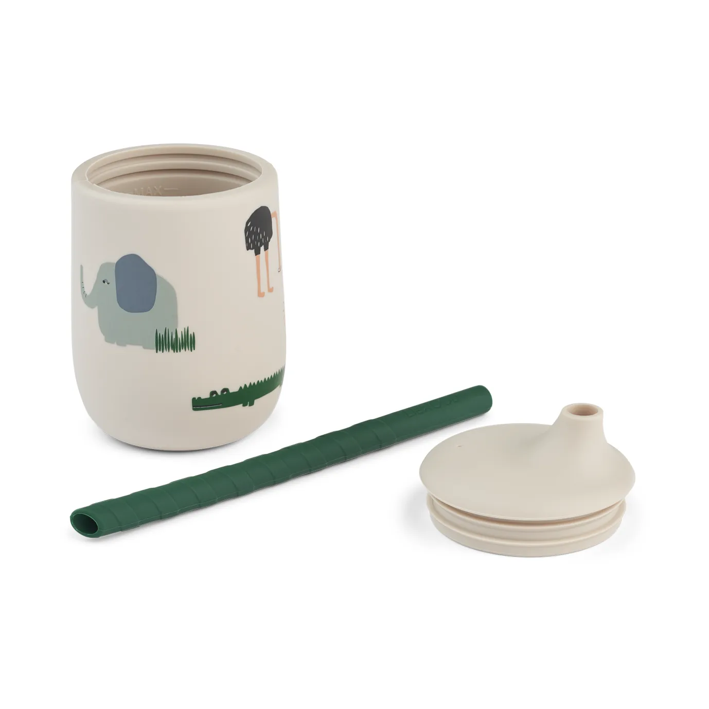 Ellis printed sippy cup tutekopp med sugerør 23 cl, Safari sandy mix Liewood