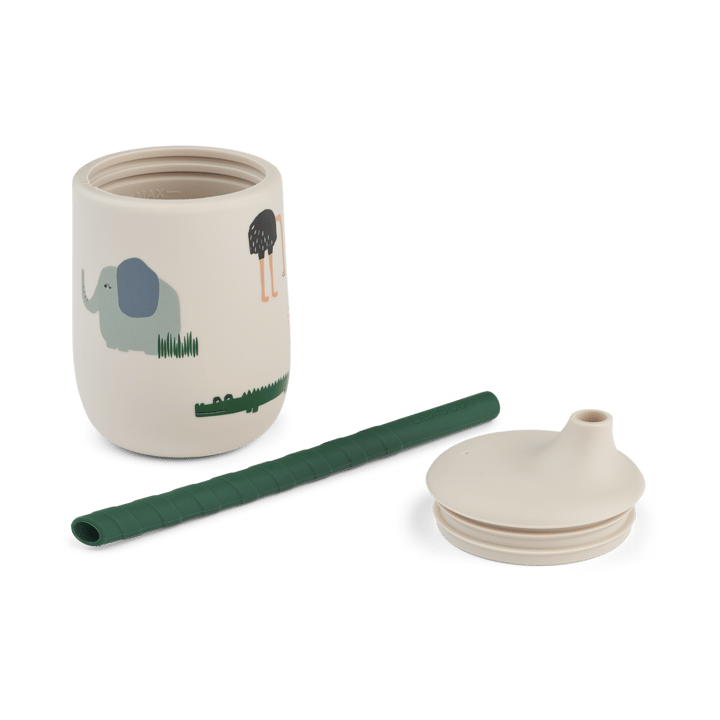 Ellis printed sippy cup tutekopp med sugerør 23 cl, Safari sandy mix Liewood