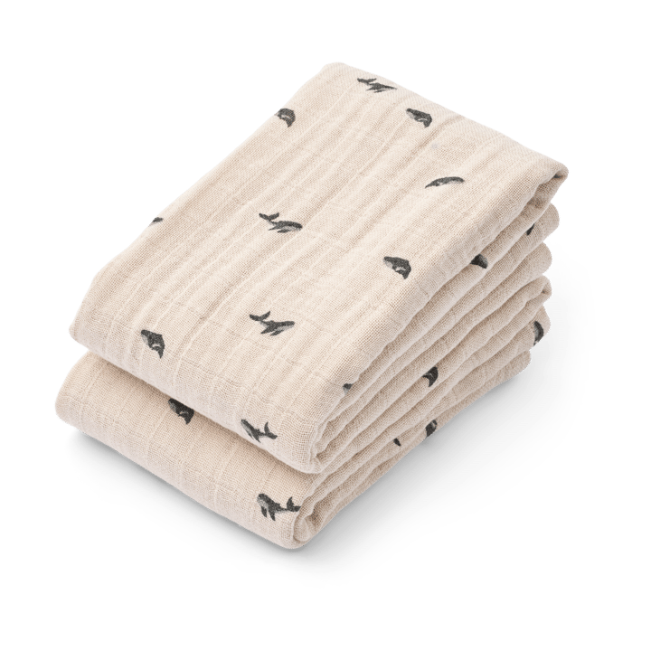 Lewis muslinpledd 2-pakning 65x65 cm - Mini whale-Sandy - Liewood