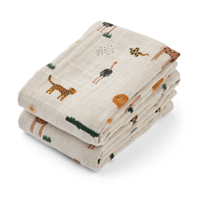 Lewis muslinpledd 2-pakning 65x65 cm - Safari sandy mix - Liewood