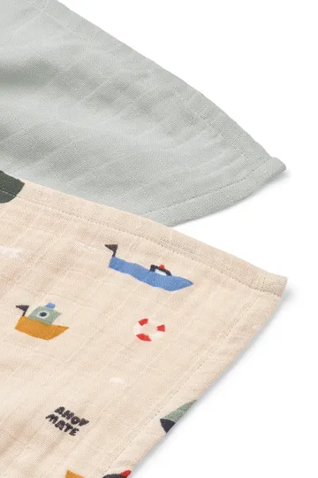 Lewis muslinpledd 2-pakning 65x65 cm - Sailing-dove blue mix - Liewood