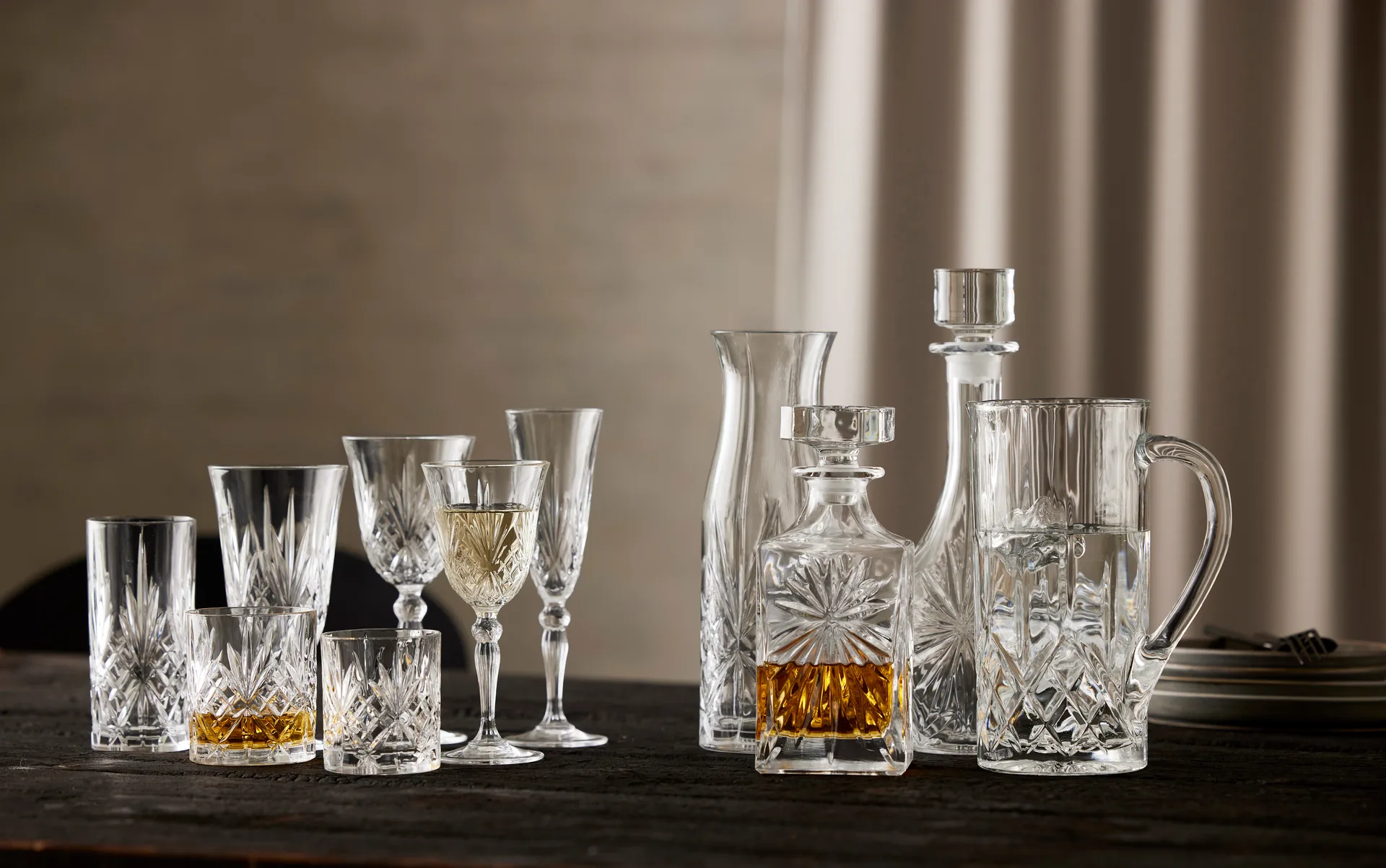 Melodia kanne og highballglass 7 deler, Krystall Lyngby Glas