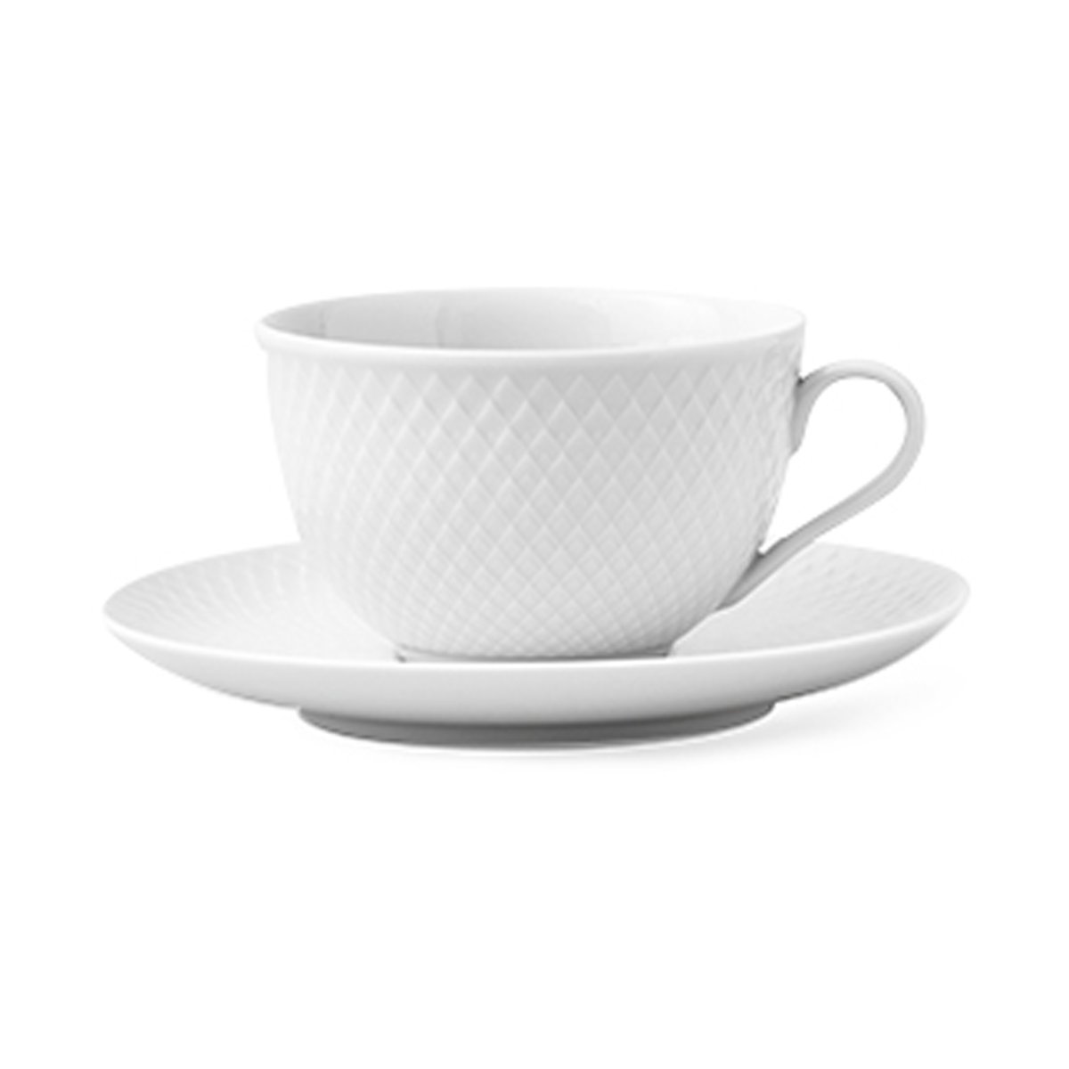 Lyngby Porcelæn Rhombe tekopp med fat 24 cl Hvit | Skandinavisk Design | Kaffekopper | Hvit