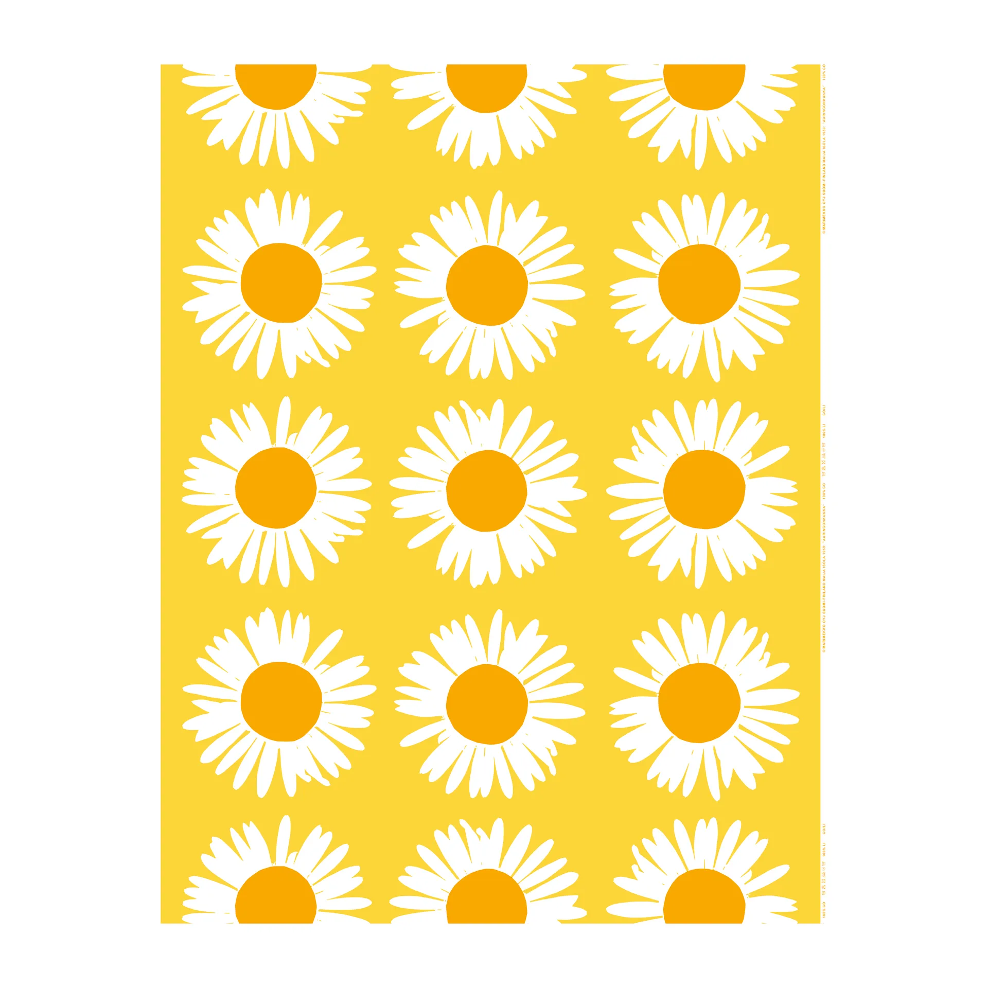 Auringonkukka bomullsstoff, Gul-hvit Marimekko