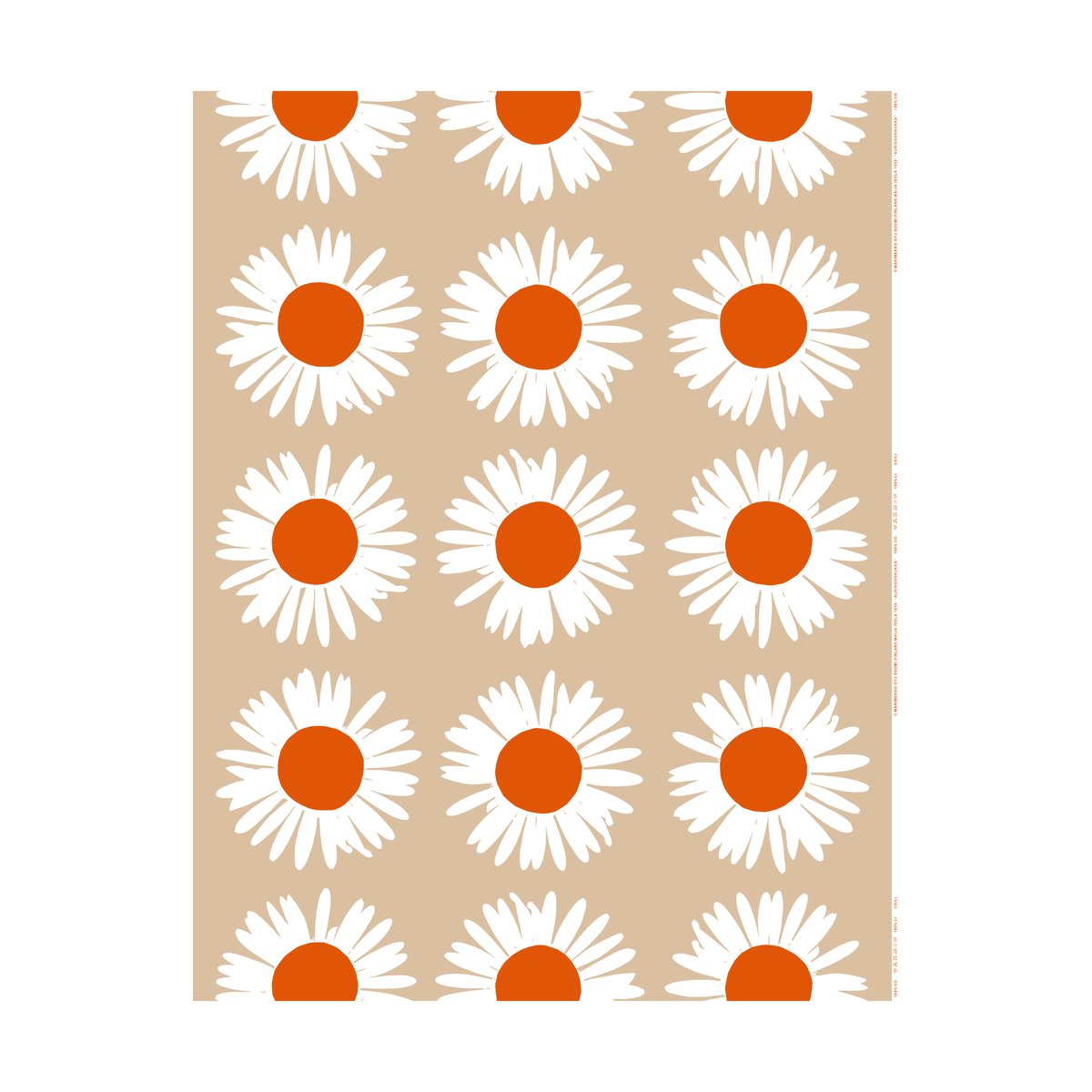 Marimekko Auringonkukka stoff for utendrsbruk Beige-Off white-tomato red