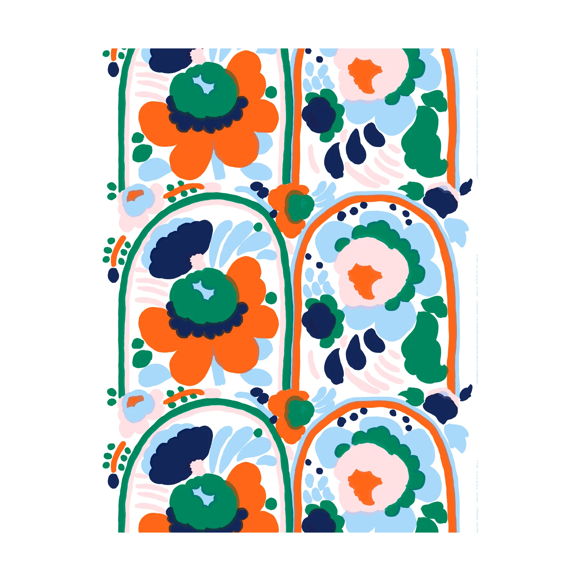 Karuselli bomullstoff, White-orange-blue-emerald Marimekko