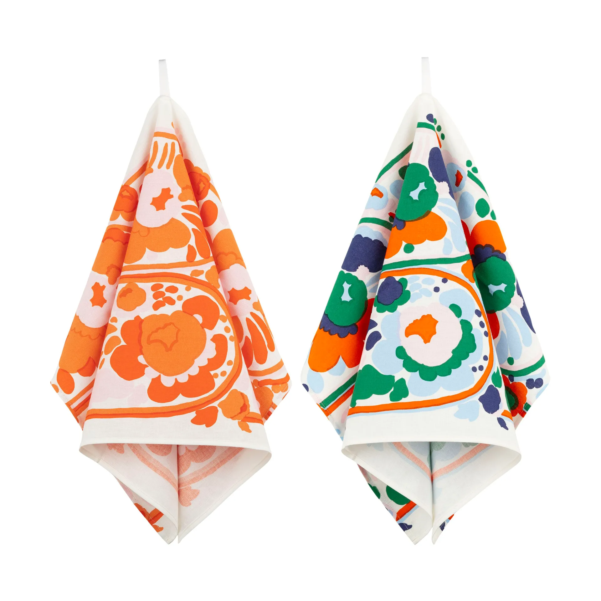 Karuselli kjøkkenhåndkle 43x70 cm 2 deler, White-orange-blue-emerald Marimekko