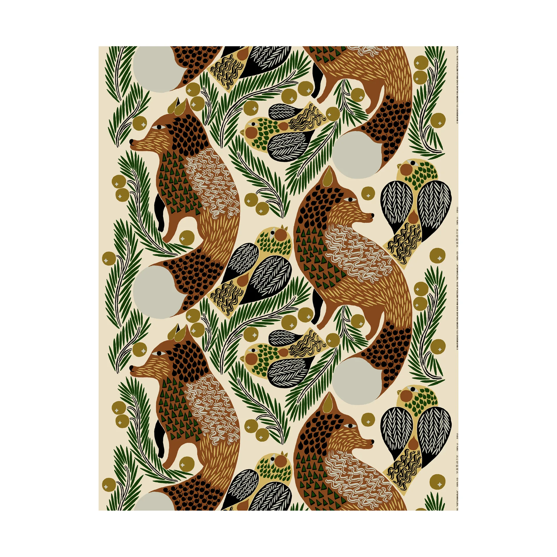 Ketunmarja stoff lin-bomull, Linen-gold-brown Marimekko