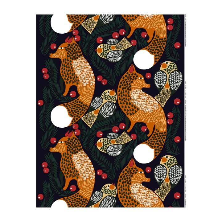 Ketunmarja stoff - Mørkeblå-brun-mørkegrønn - Marimekko