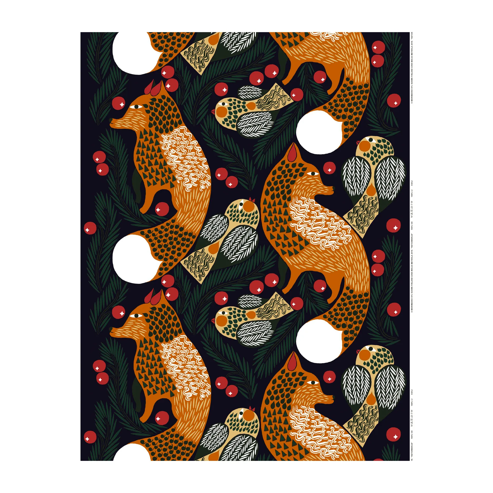 Ketynmarja voksduk, Mørkeblå-brun-mørkegrønn Marimekko