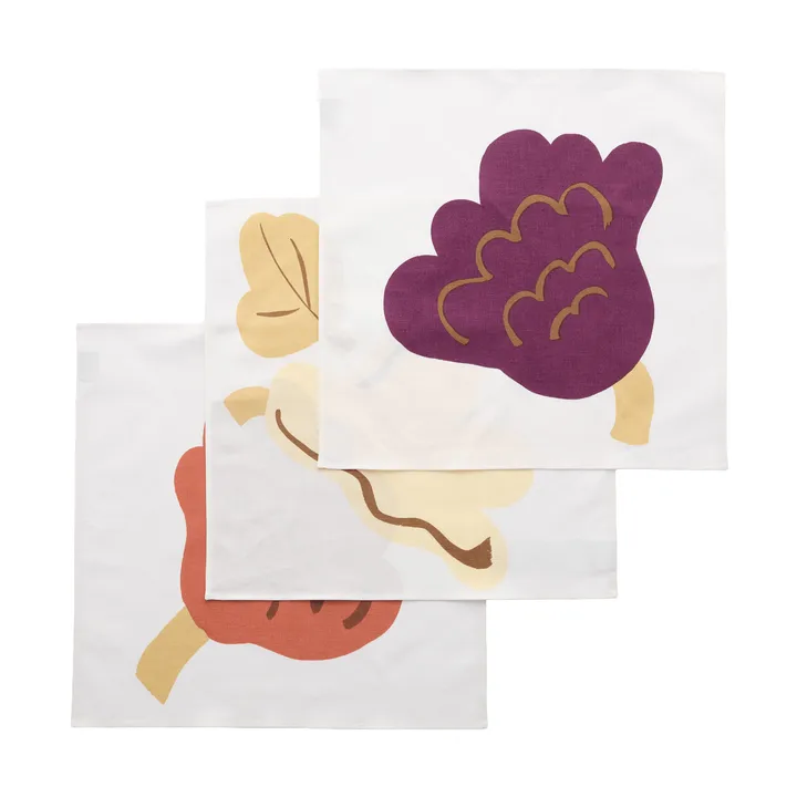 Kukasta Kukkaan tøyserviett - White-plum-terrac-ochre, 3-pakning - Marimekko