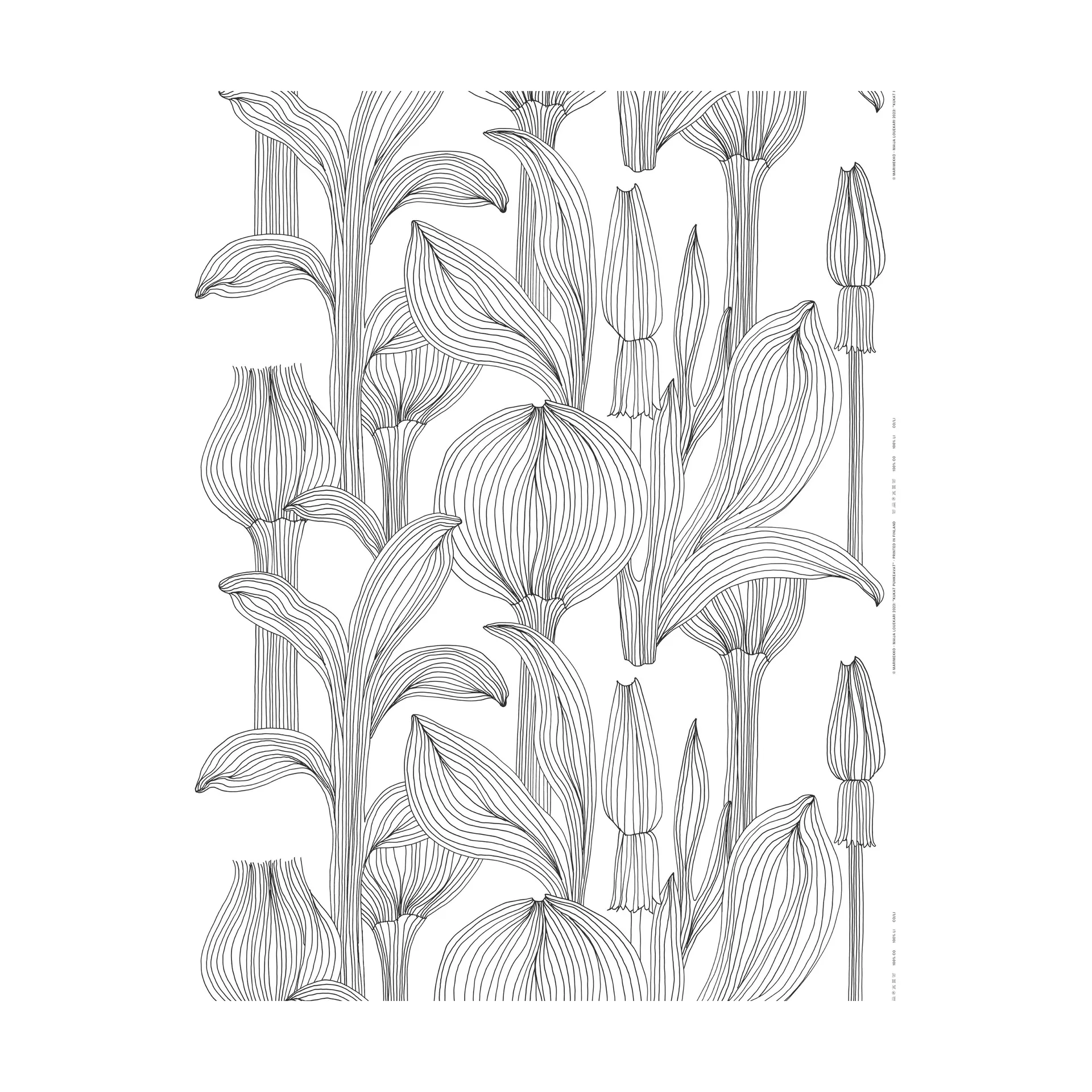 Kukat Puhkeavat bomullsstoff, White-black Marimekko