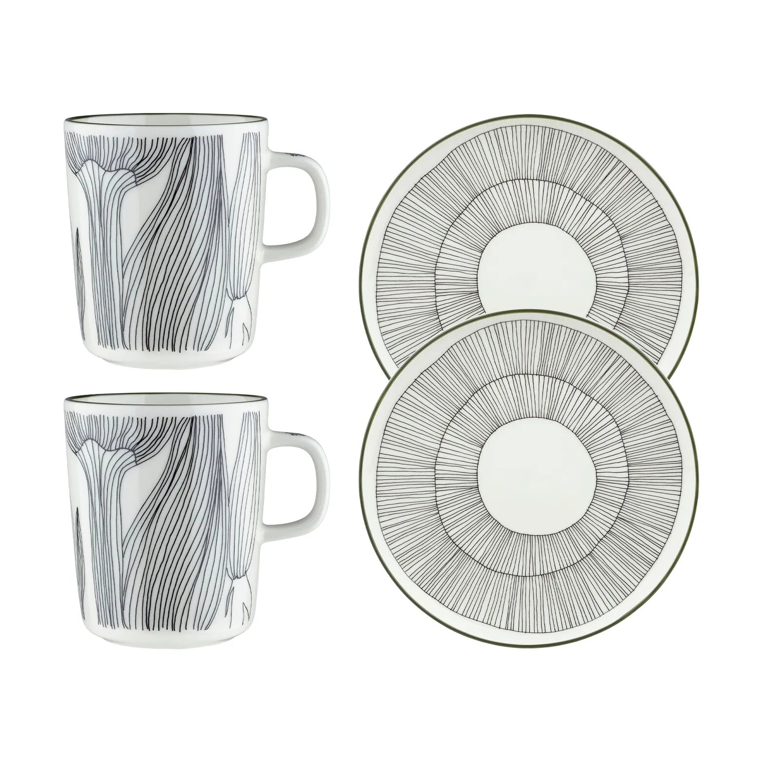 Kukat Puhkeavat frokostsett 4 deler, White-forest green-black Marimekko