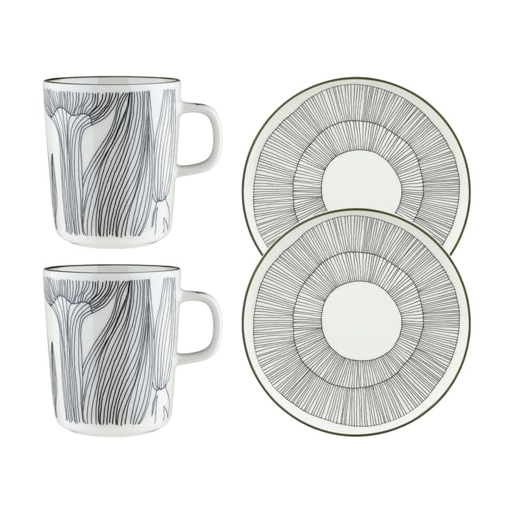 Kukat Puhkeavat frokostsett 4 deler - White-forest green-black - Marimekko