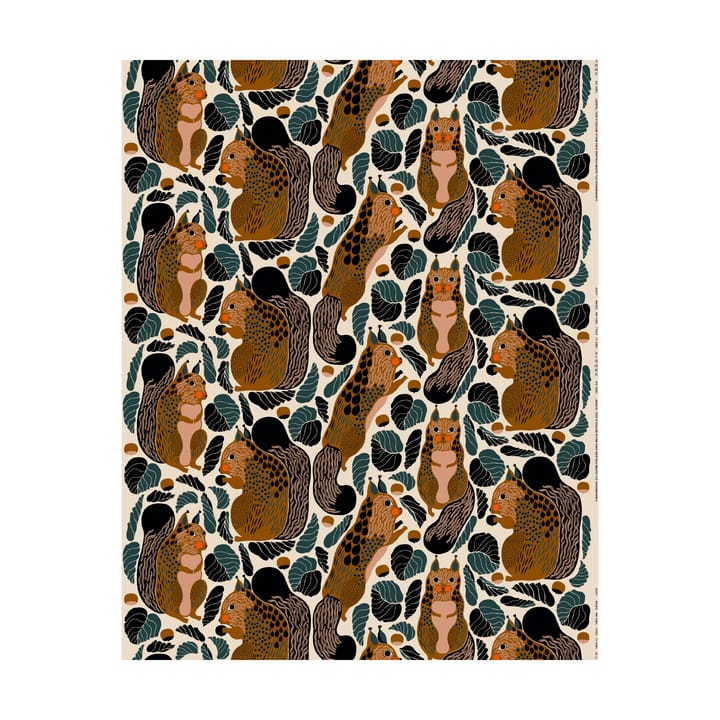 Kurre stoff bomull-lin, Linen-brown-black-red Marimekko