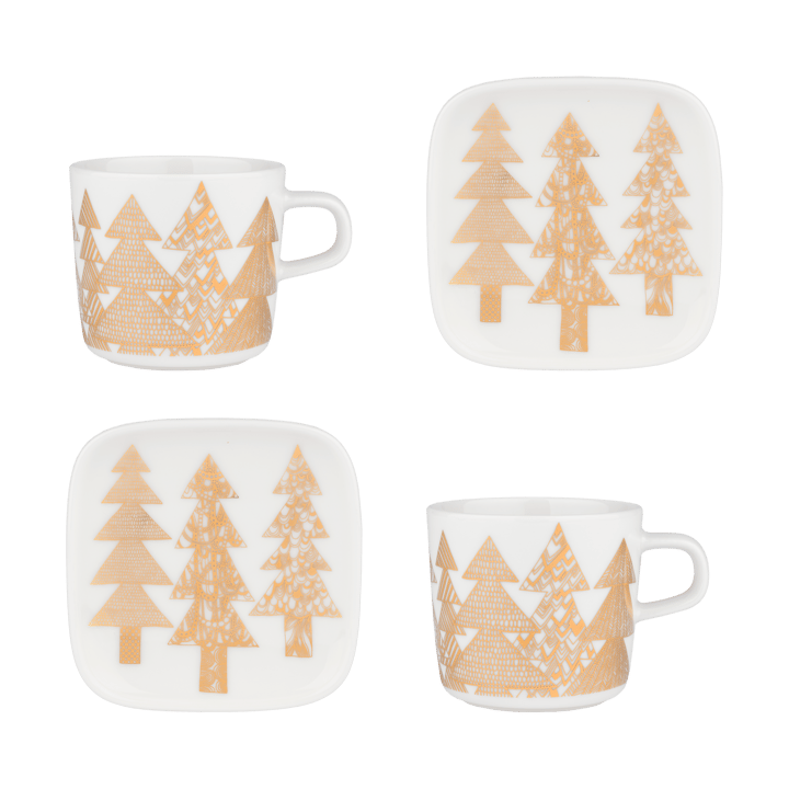 Kuusikossa kopp og tallerkensett 4 deler - White-gold - Marimekko