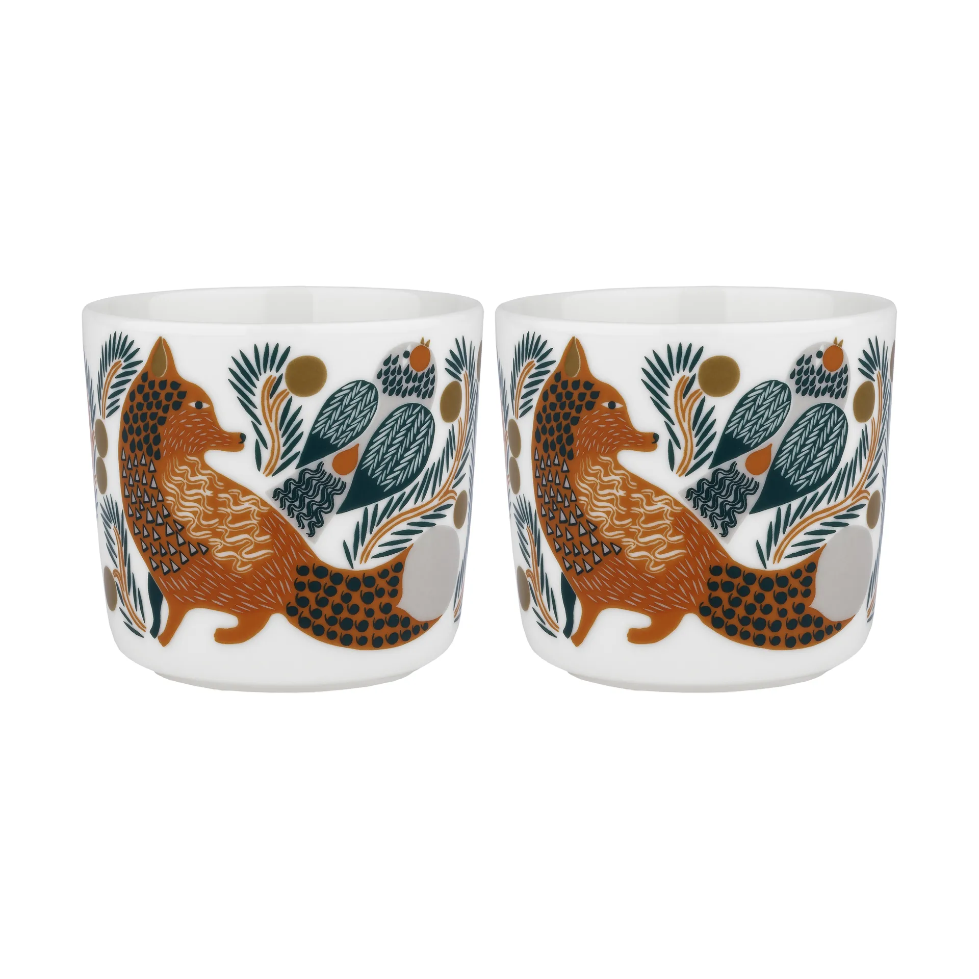 Oiva Ketunmarja kaffekopp uten hank 20 cl 2-stk., White-brown-dark green Marimekko