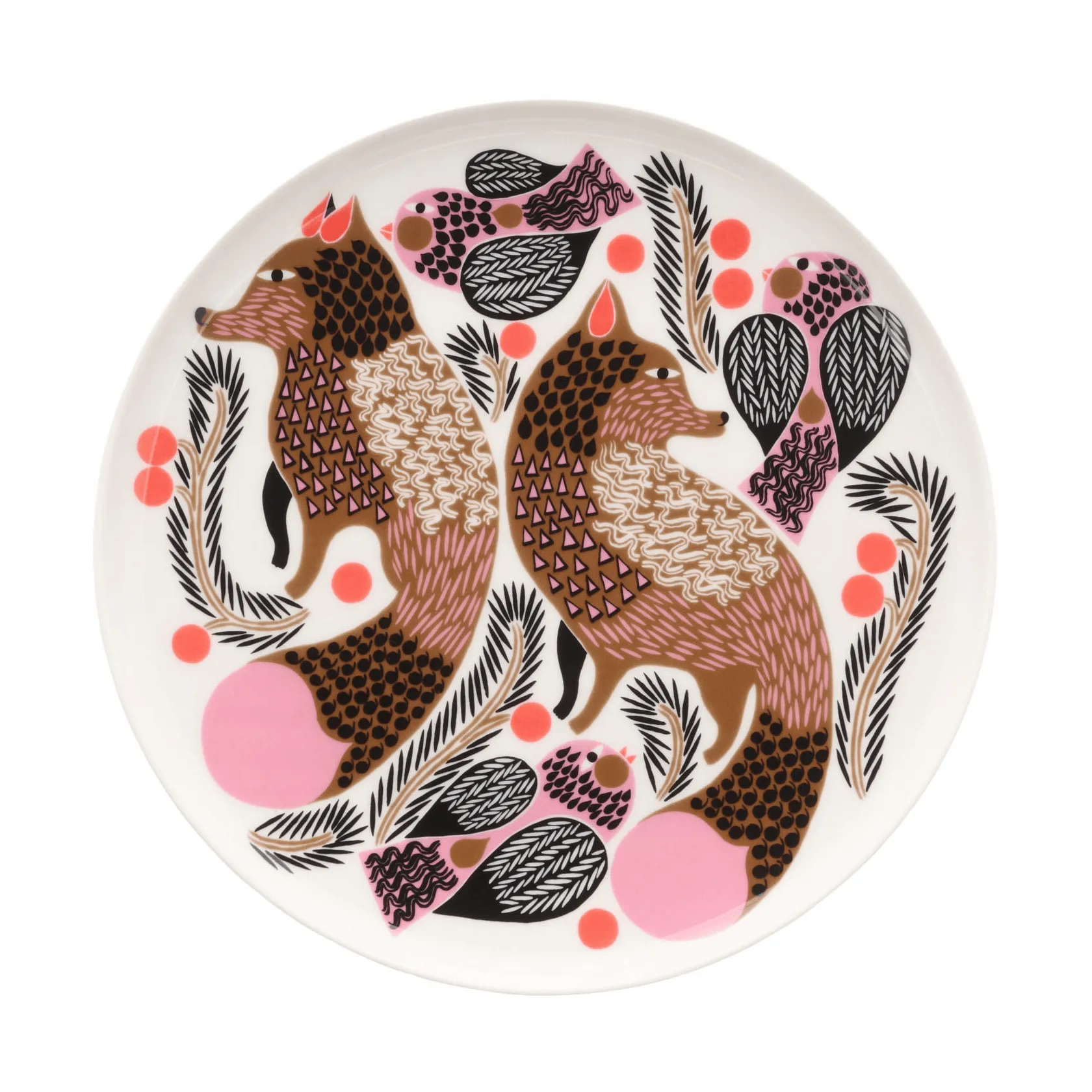 Oiva Ketunmarja tallerken Ø20 cm, White-bronse-rosa-petrol Marimekko