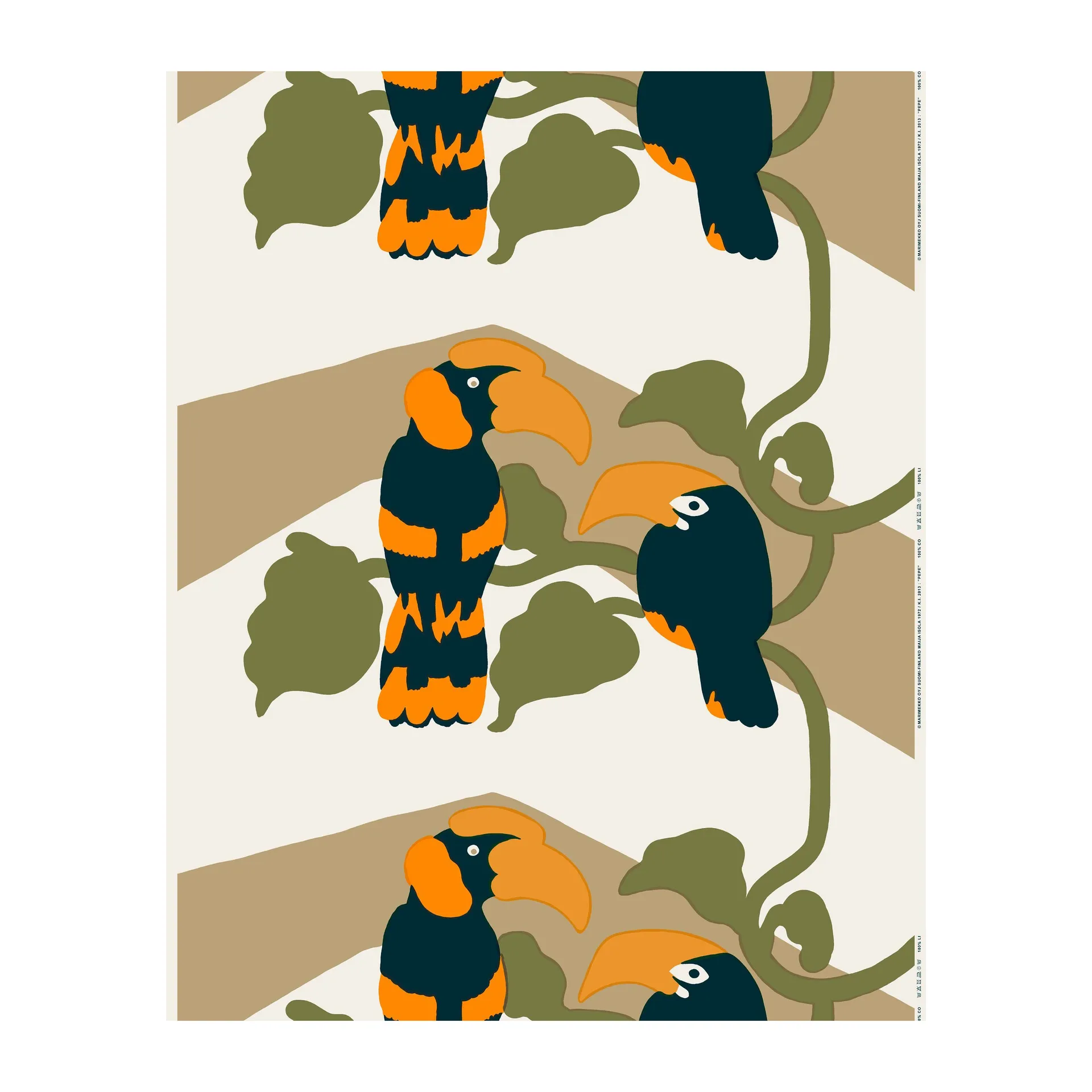 Pepe stoff, Off white-brun-oransje Marimekko