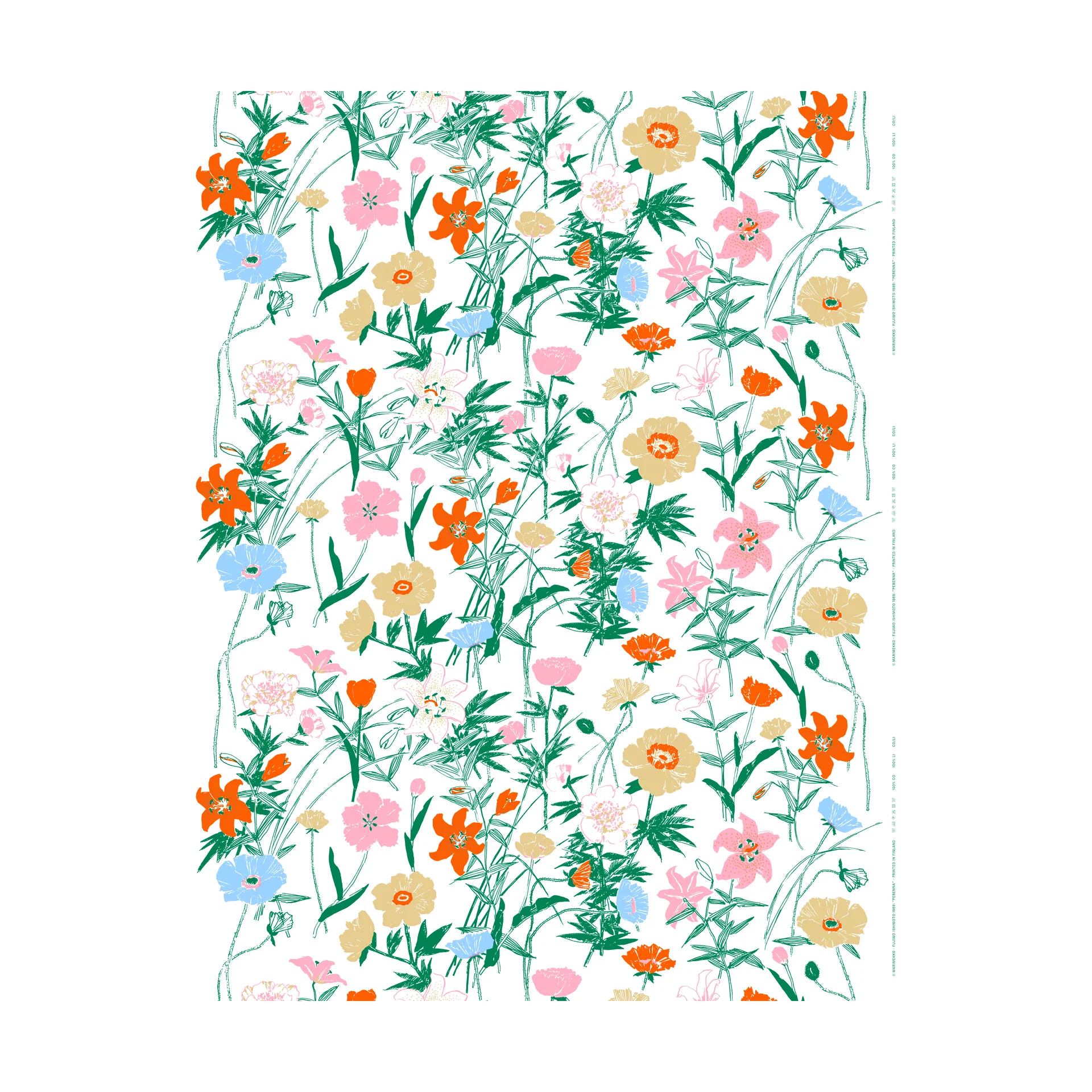 Perenna bomullsstoff, White-green-beige-light pink Marimekko