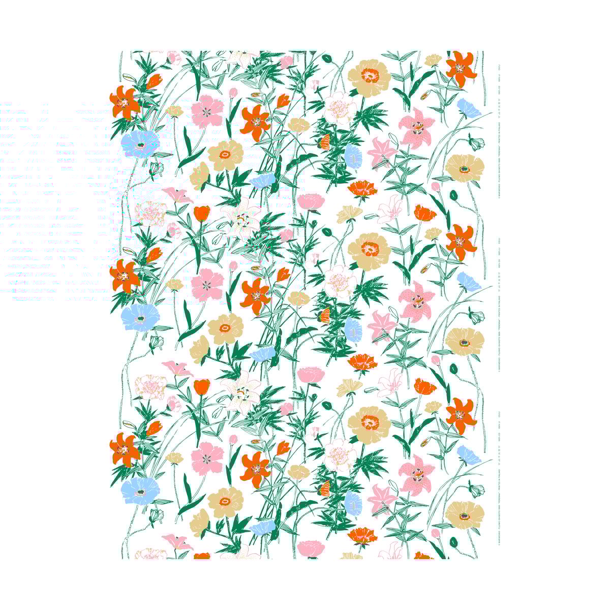 Marimekko Perenna bomullsstoff White-green-beige-light pink