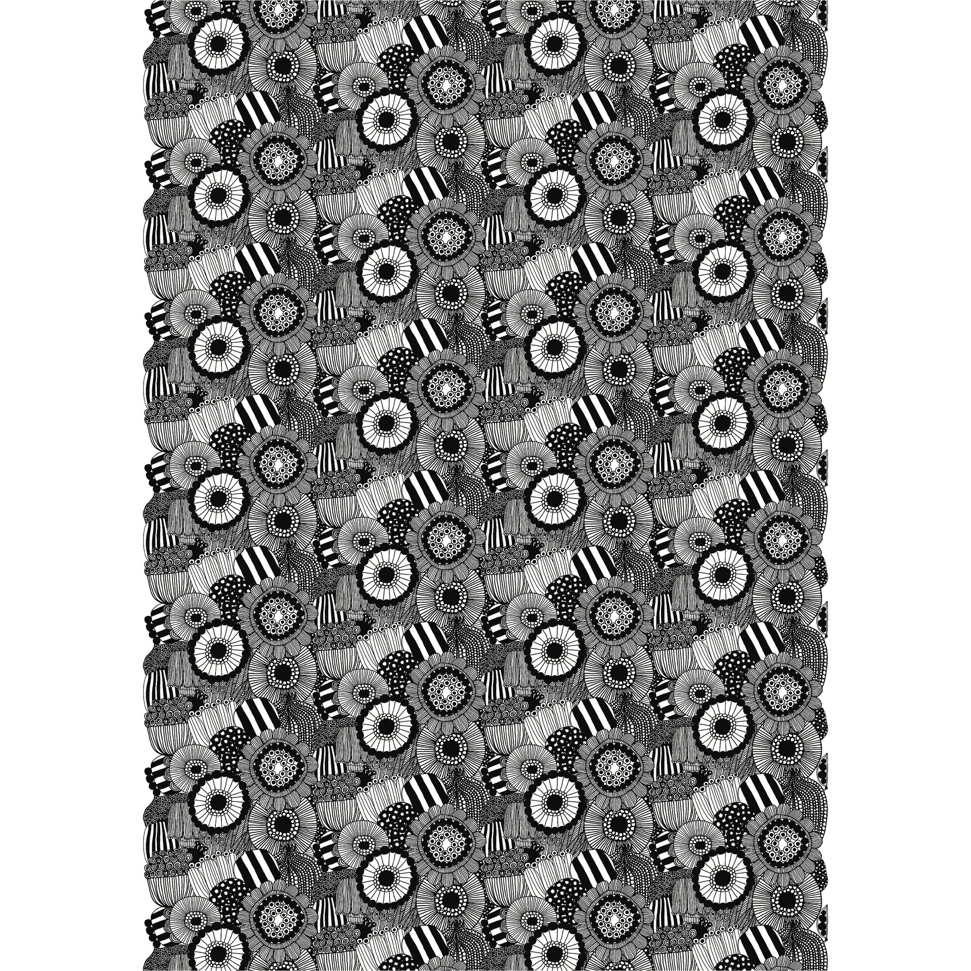 Pieni Siirtolapuutarha stoff, Hvit-svart Marimekko