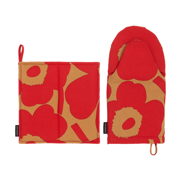 Pieni Unikko grytevotte og gryteklut sett 2 deler - Brown-red - Marimekko