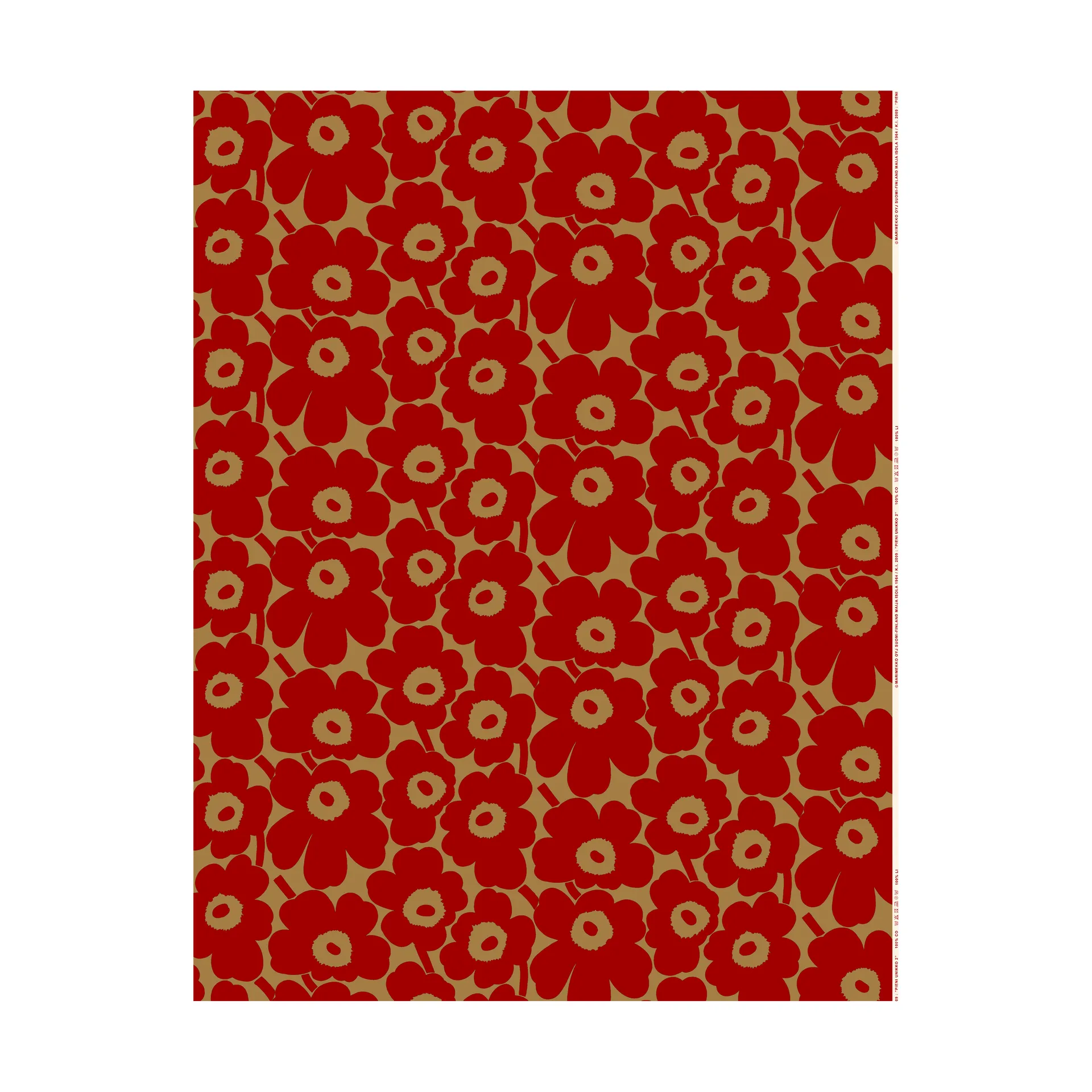 Pieni Unikko stoff bomull, Brown-red Marimekko