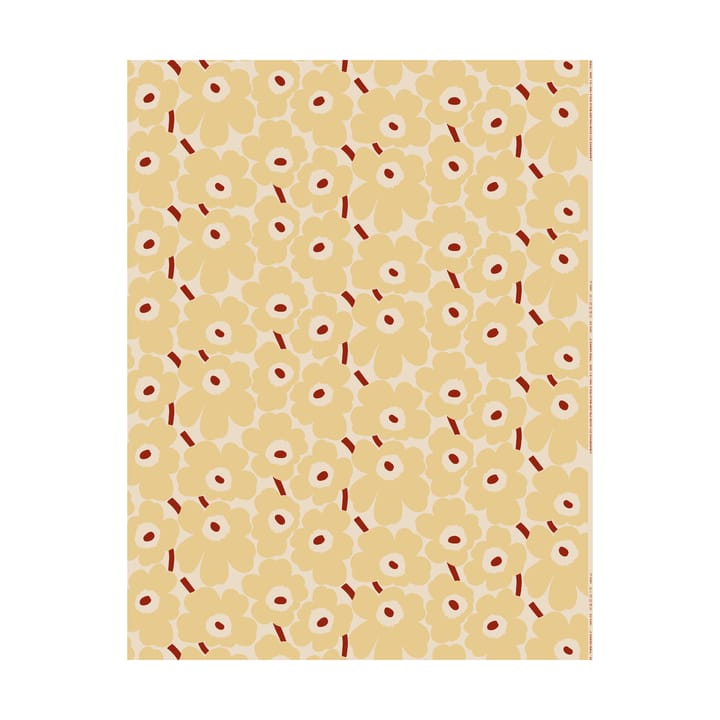 Pieni Unikko stoff bomull, Cotton-butter yellow-d.red Marimekko