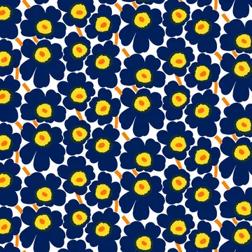 Pieni Unikko stoff bomull - hvit-blå-gul - Marimekko
