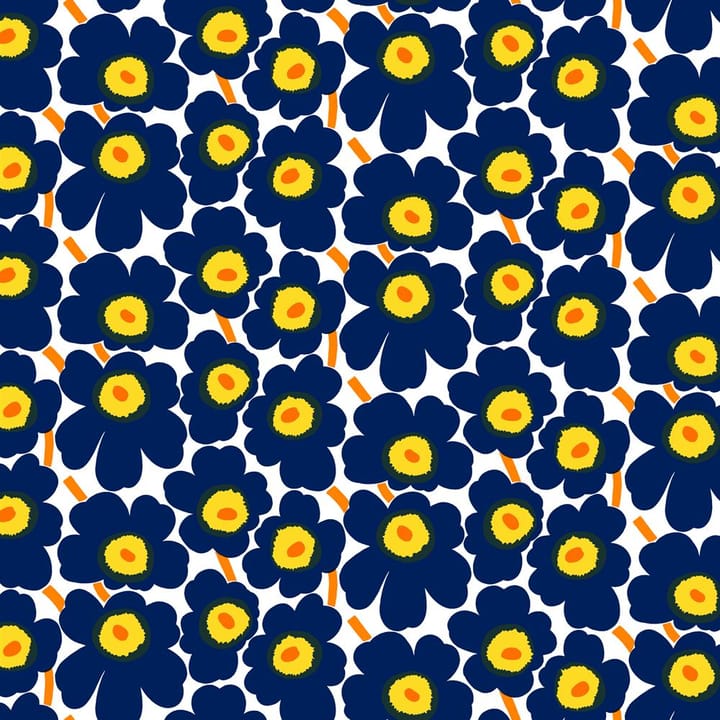 Pieni Unikko stoff bomull - hvit-blå-gul - Marimekko